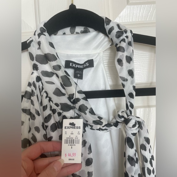 Express white & black animal print high neck tied bodysuit | S - Picture 6 of 8